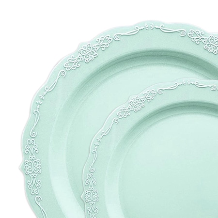Smarty Had A Party Turquoise Vintage Round Plastic Dinnerware Value Set (120 Dinner Plates + 120 Salad Plates), 240PK 860TQVP-CASE